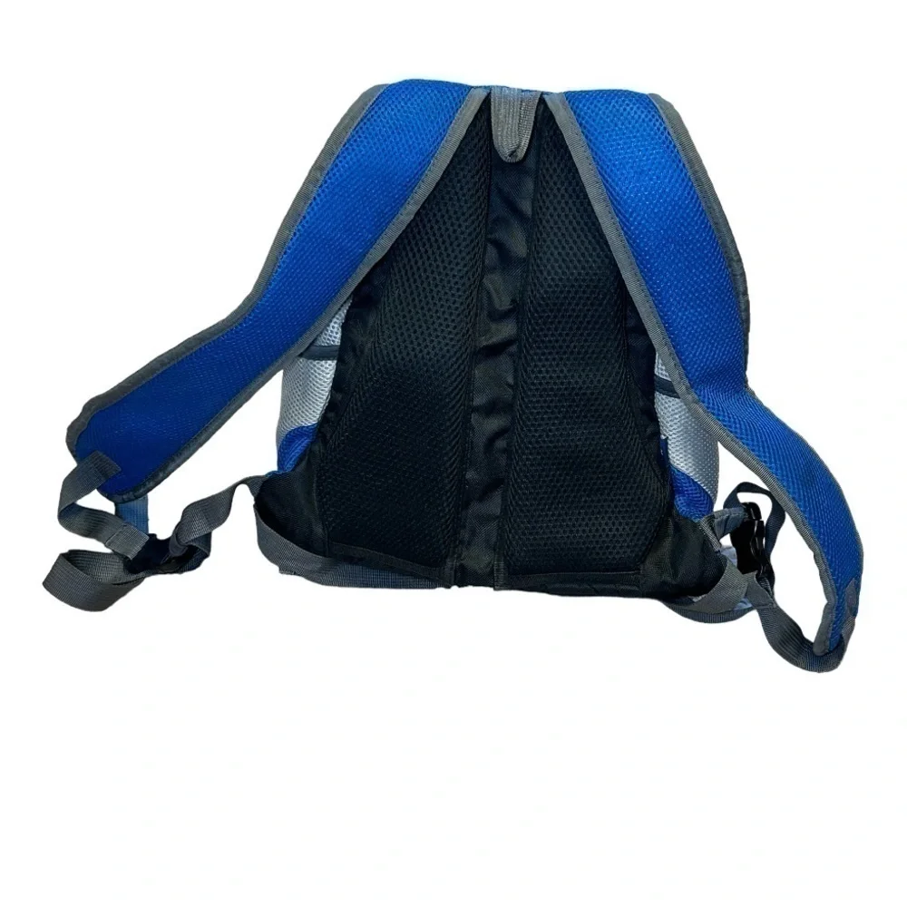 SMALL PET CARRIER BACKPACK BLUE SILVER MESH + WAIST STRAP